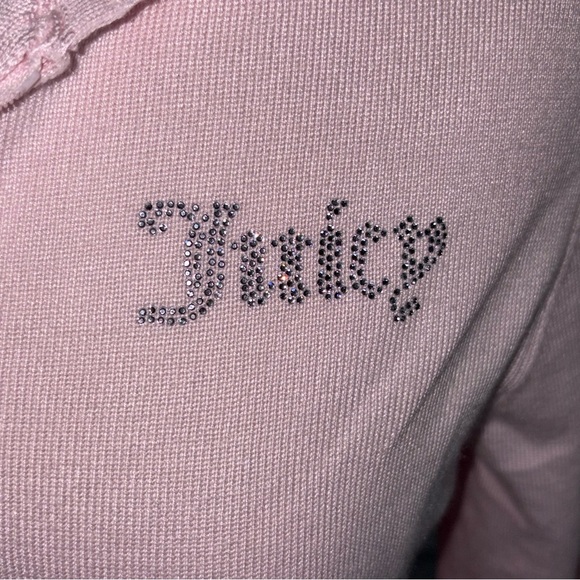 Juicy Couture Baby Pink Rhinestone Logo Knit Tracksuit Hoodie Pants Set XL - Picture 8 of 16